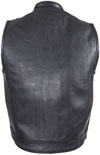 V316Z Red Liner Leather Club Vest with Snaps and Hidden Zipper Back View